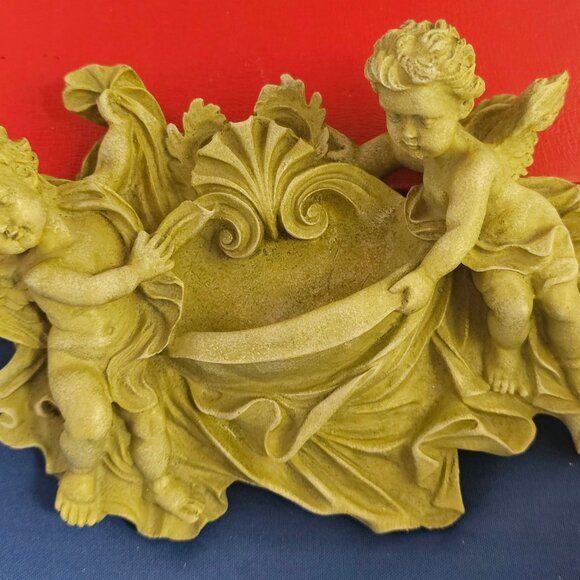 Vintage Cherub Angel Holy Water Font Wall Pocket Terracotta - Picture 1 of 6